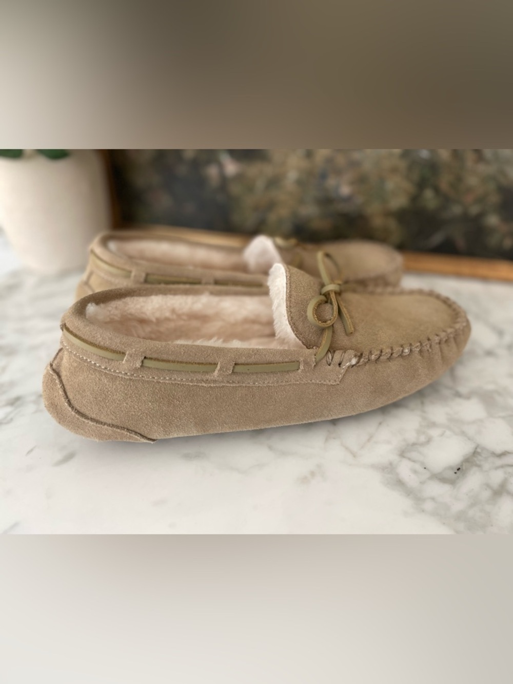 Quince Australian Shearling Moccasin Slipper Tan Suede Size 10 - Picture 9 of 12